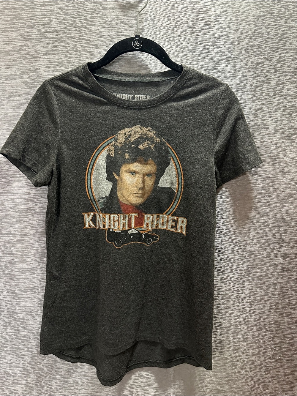 Charcoal Gray Knight Rider David Hasselhoff Graphic Tee